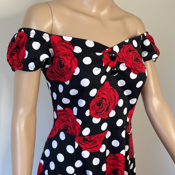 COLLECTIF | Delores Polka Dot Rose Print Doll Dress - Picture 8 of 11